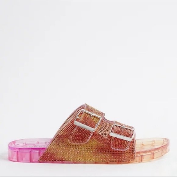 Slides, Pink & Orange Torrid Jelly Slides, Size 8 WW, Extra Cushioned Footbed - Picture 3 of 5